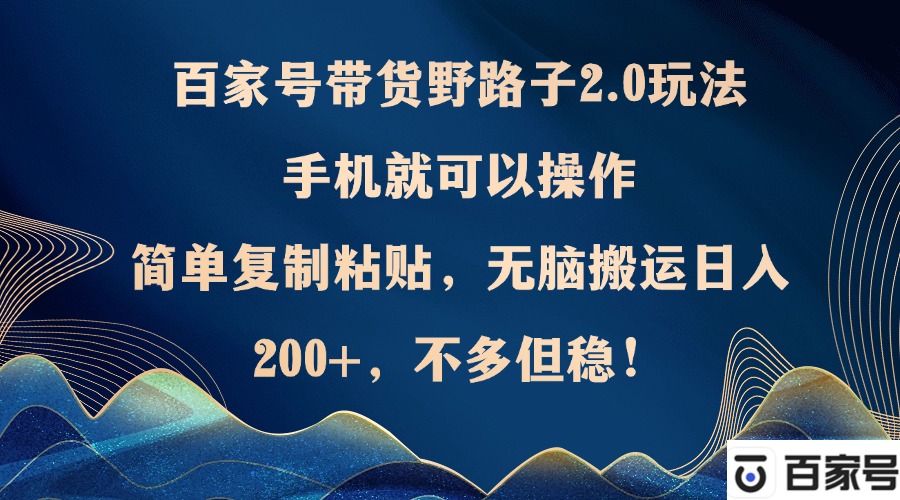 （12804期）百家号带货野路子2.0玩法，手机就可以操作，简单复制粘贴，无脑搬运日…-个人设计资料分享