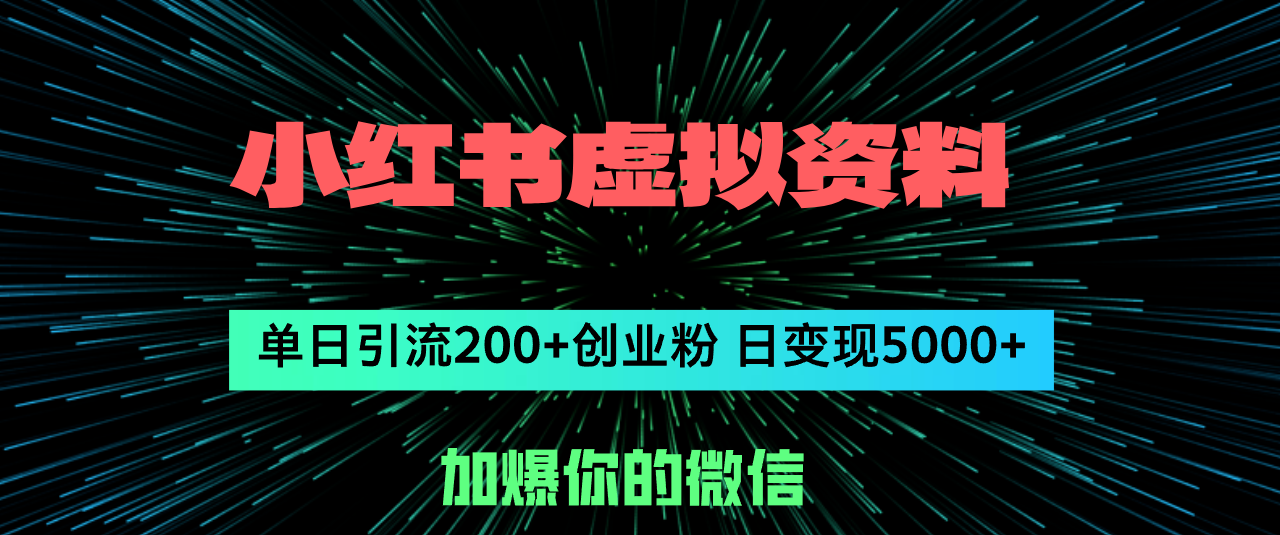 （12164期）小红书虚拟资料日引流200+创业粉，单日变现5000+-个人设计资料分享