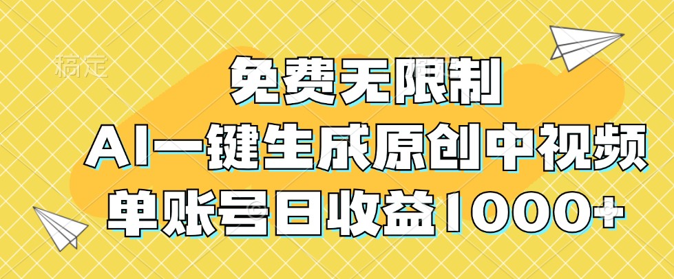 免费无限制，AI一键生成原创中视频，单账号日收益1000+-个人设计资料分享