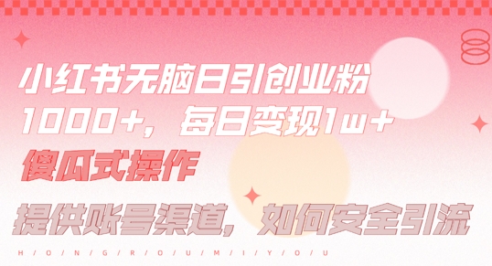 小红书无脑每日引流创业粉500+，小白每天只花半小时，躺赚长尾收益【揭秘】-个人设计资料分享