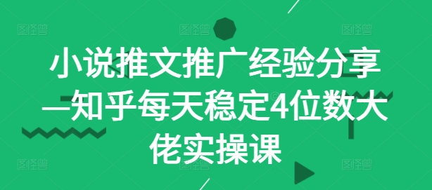 小说推文推广经验分享—知乎每天稳定4位数大佬实操课-个人设计资料分享