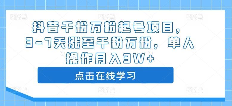 抖音千粉万粉起号项目，3-7天涨至千粉万粉，单人操作月入3W+-个人设计资料分享