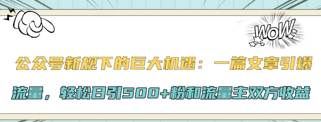 公众号新规下的巨大机遇：一篇文章引爆流量，轻松日引500+粉和流量主双方收益-个人设计资料分享