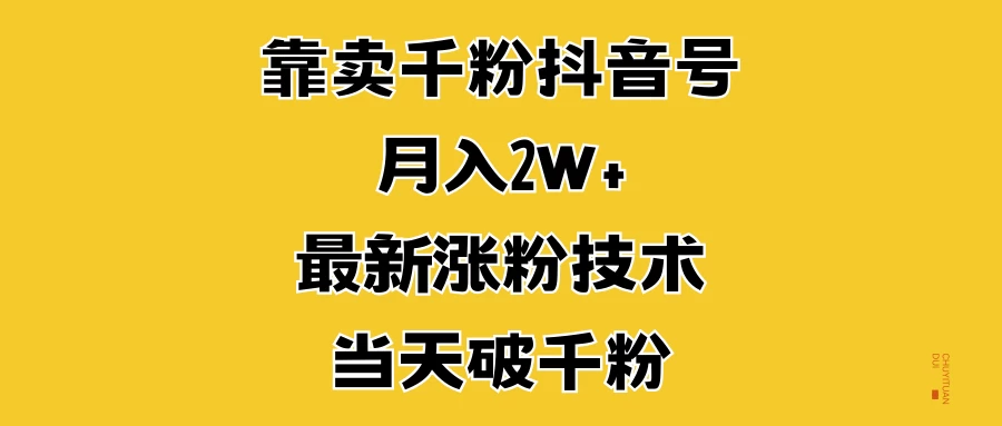 靠卖千粉抖音号，月入2W+，最新涨粉技术，当天破千粉-个人设计资料分享